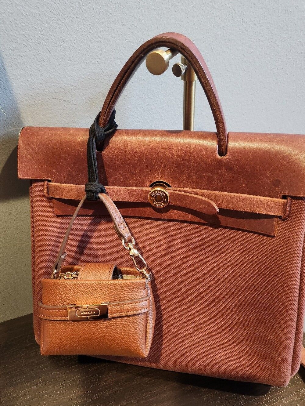 Hermes Herway Herbag 2 Bags In Brown & Beige Canvas And Leather Backpack/handbag